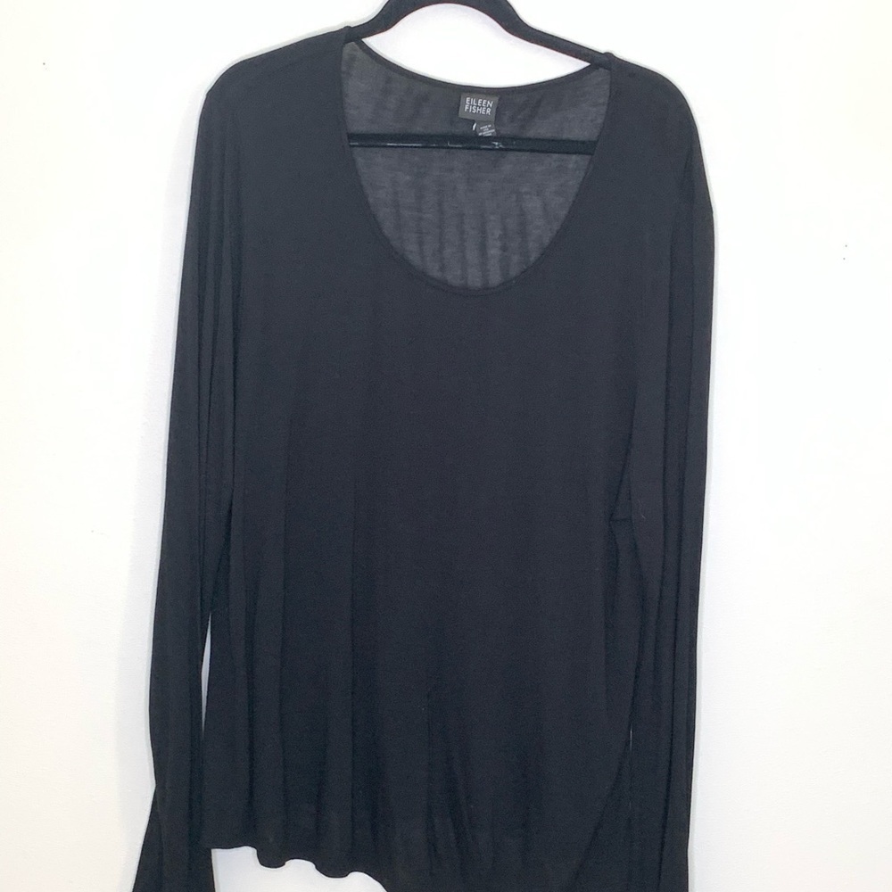 Eileen Fisher Black Long Sleeve Scoop Neck Blouse